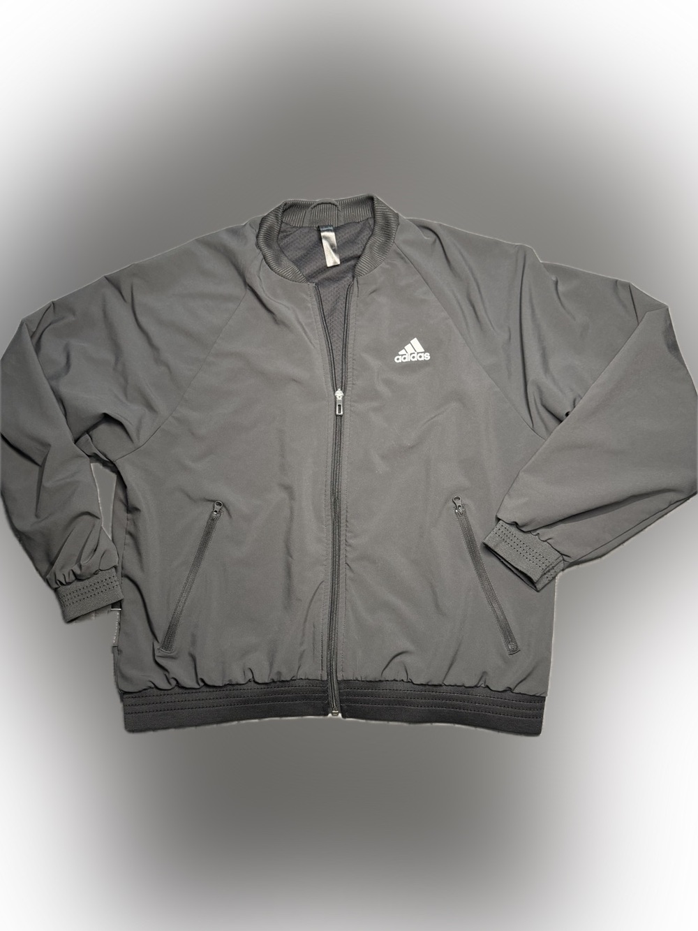 adidas women’ Charcoal Black/Gray Full-Zip Windbreaker Jacket